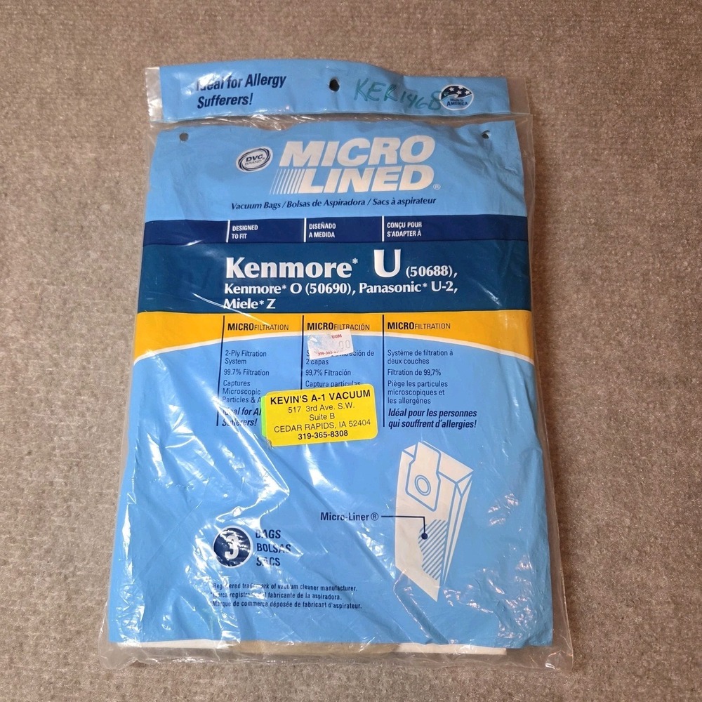 3 Bags for Kenmore Upright Vacuum 50688 50690 Type U O Microlined Miele Z Allerg